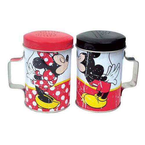 Mickey and Minnie Mouse Kiss Tin Salt and Pepper Shakers